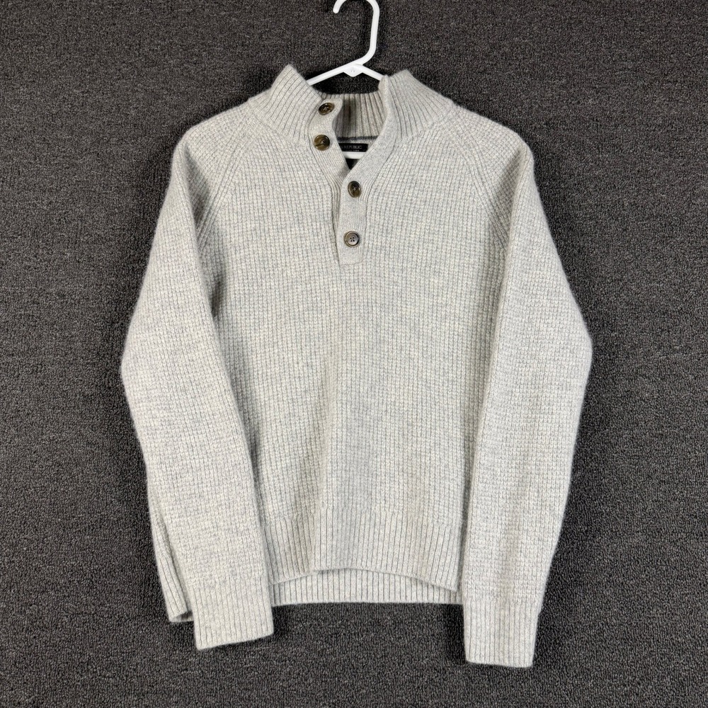 Banana Republic Wool Sweater Kids Large Italian Yarn Grey Button Mock Neck EUC